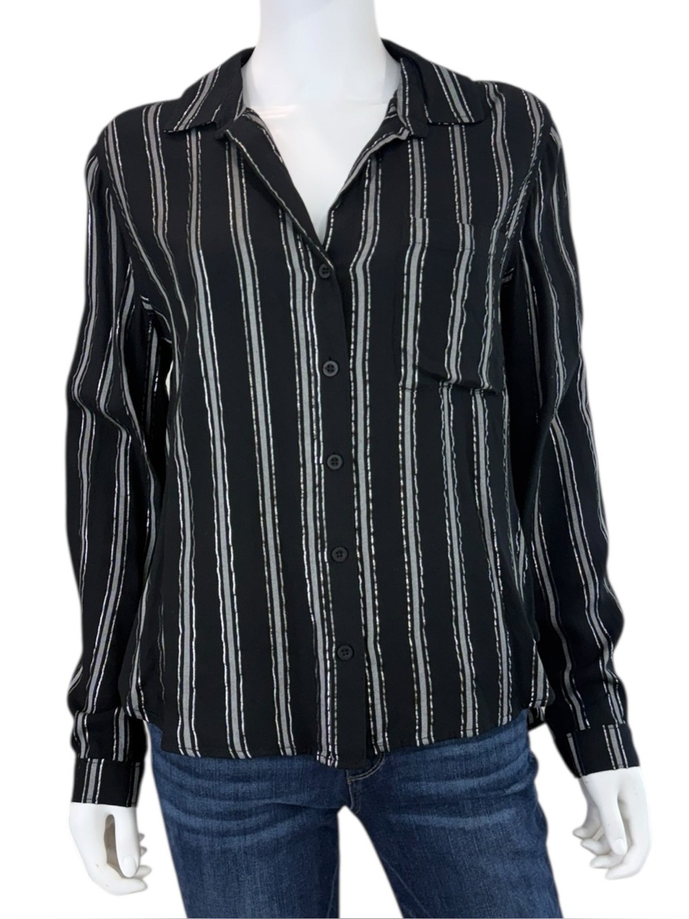 Chelsea & Violet NWT Black Striped Button Down Shirt Size M G0801